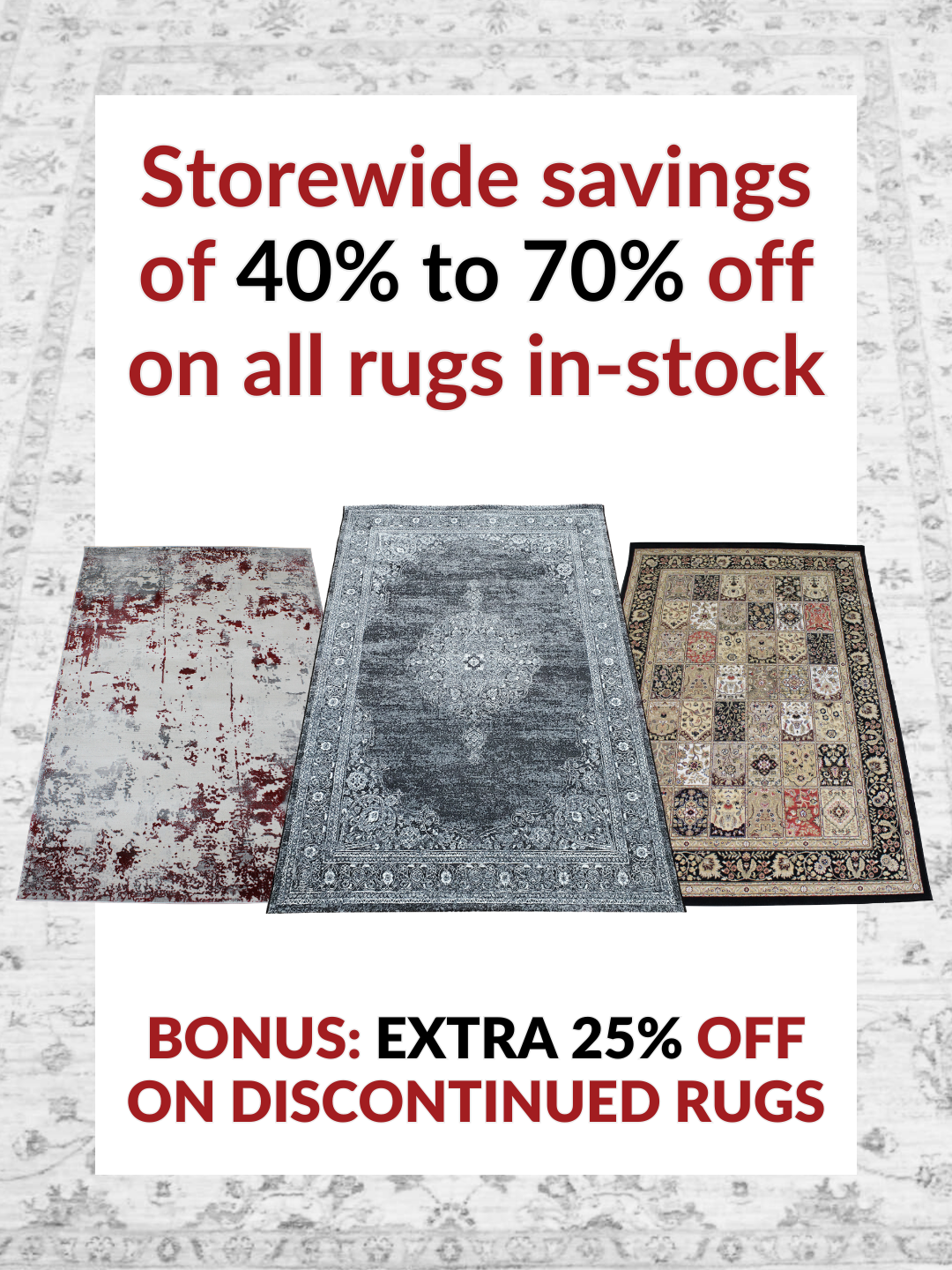 Only quality discontinued rugs in showroom only